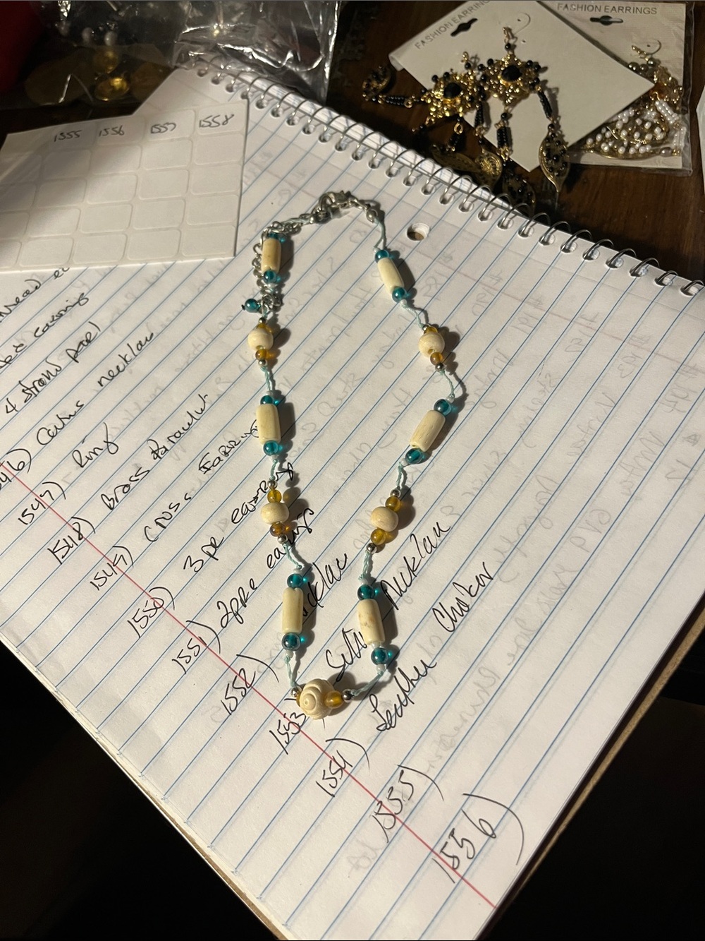 Handmade Blue & Cream Beaded Women's Necklace 1555-1557